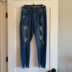 Blue Savvy Medium Washed Blue Ripped Cropped Jeans